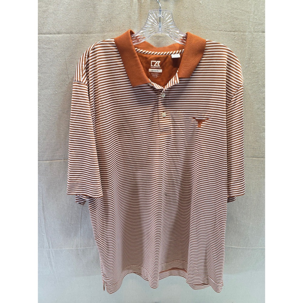 Cutter & Buck Texas Longhorns Striped Polo Shirt Mens XXL Orange White CB DryTec